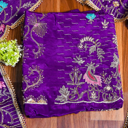 Purple Crape Unstiched Suit