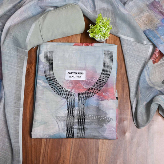 Grey cotton Unstiched suit