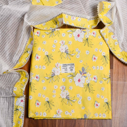 Yellow Cotton Unstiched suit