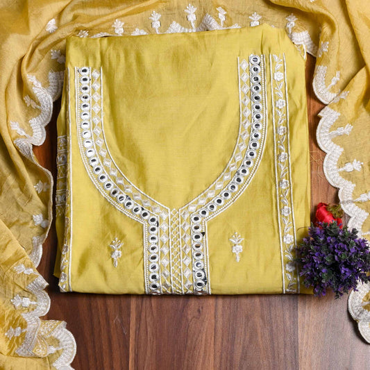 Yellow Muslin Cotton Unstiched suit