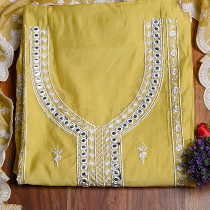 Yellow Muslin Cotton Unstiched suit