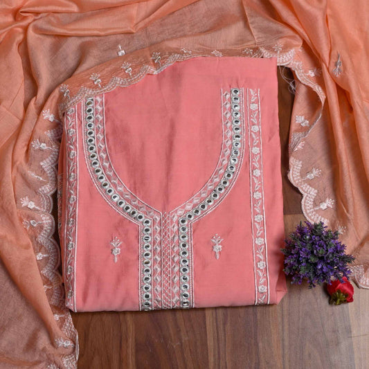 Peach Muslin Cotton Unstitched suit