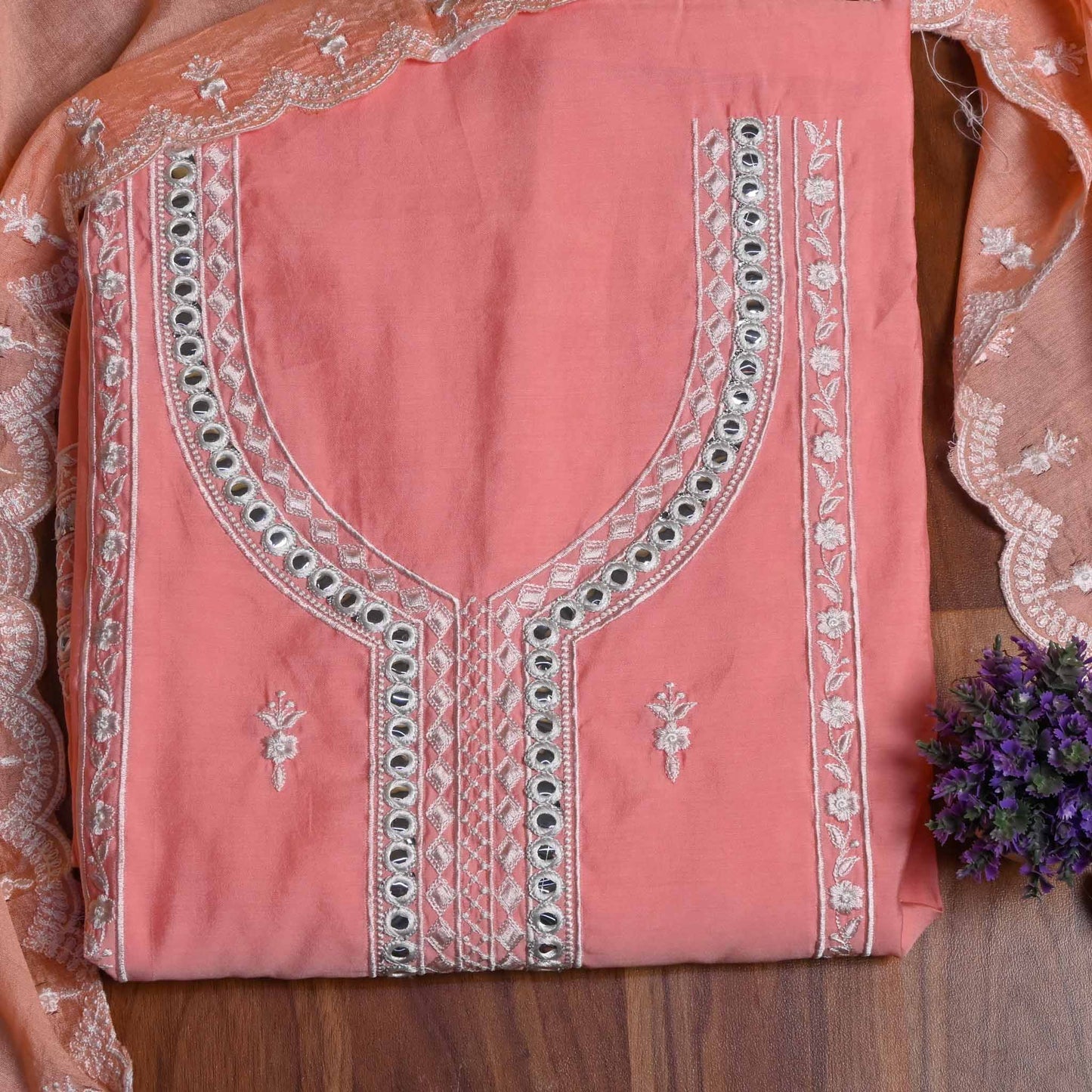 Peach Muslin Cotton Unstitched suit