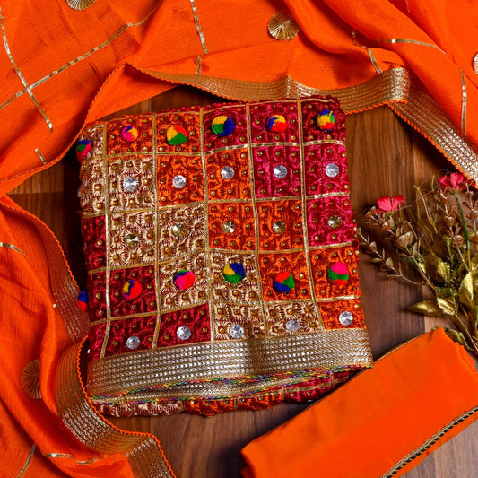 Orenge Phulkari Unstitched suit