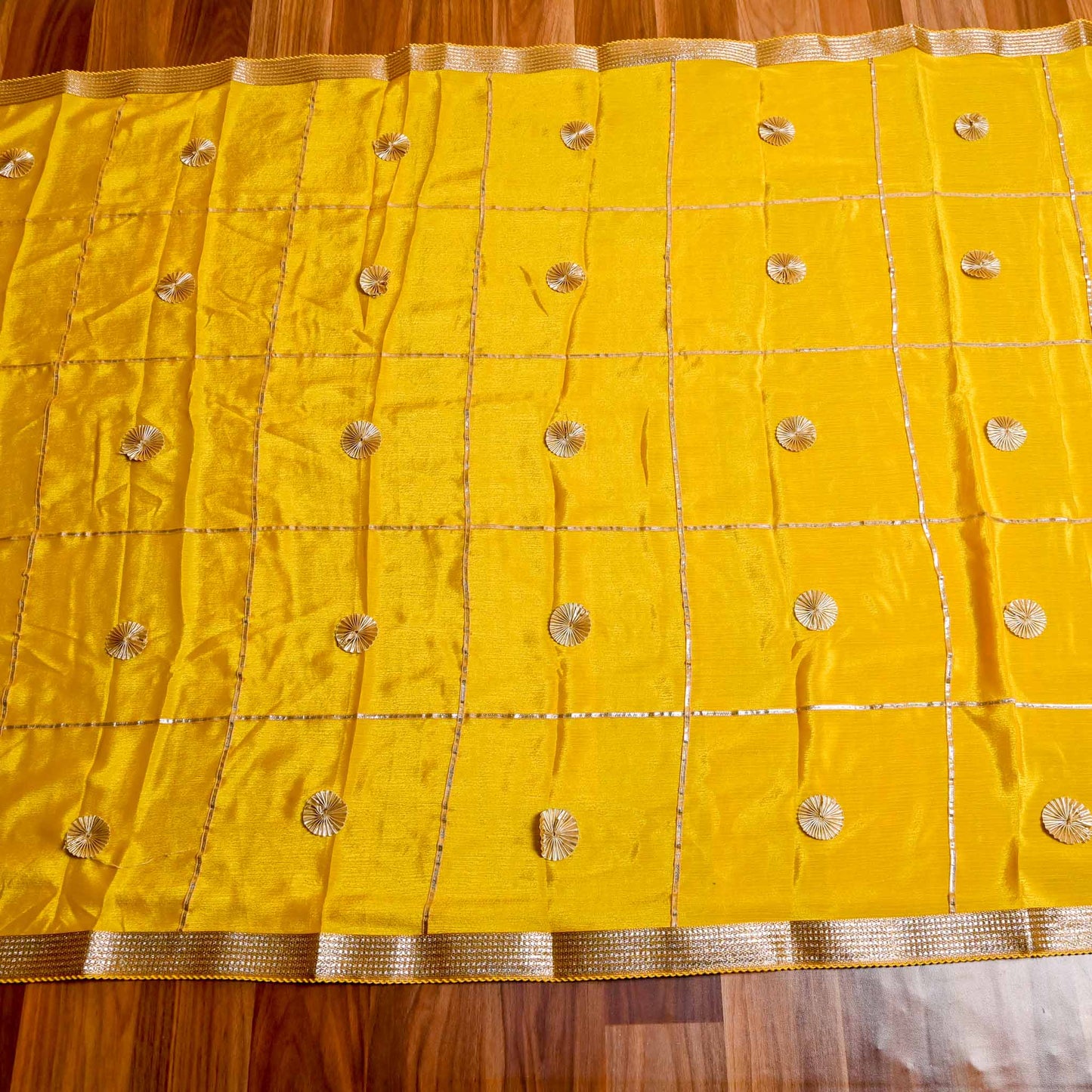 Yellow Phulkari Unstitched suit