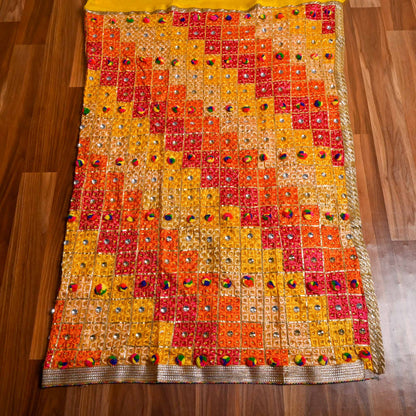 Yellow Phulkari Unstitched suit