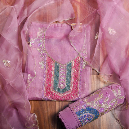 Purple Organza Unstitched Suit