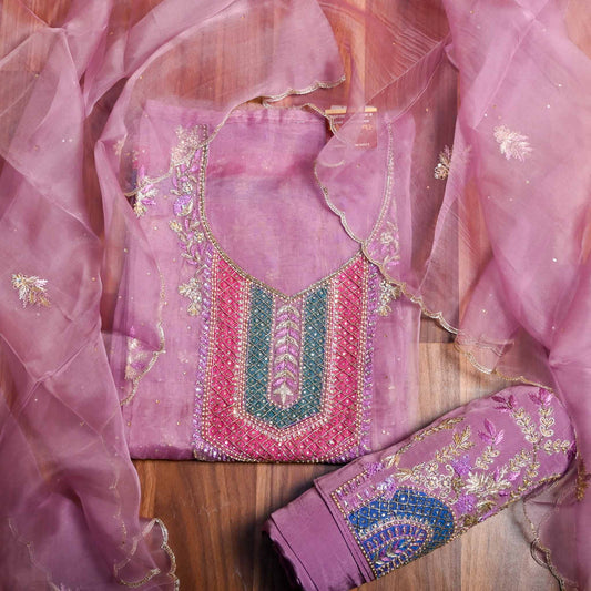 Purple Organza Unstitched Suit