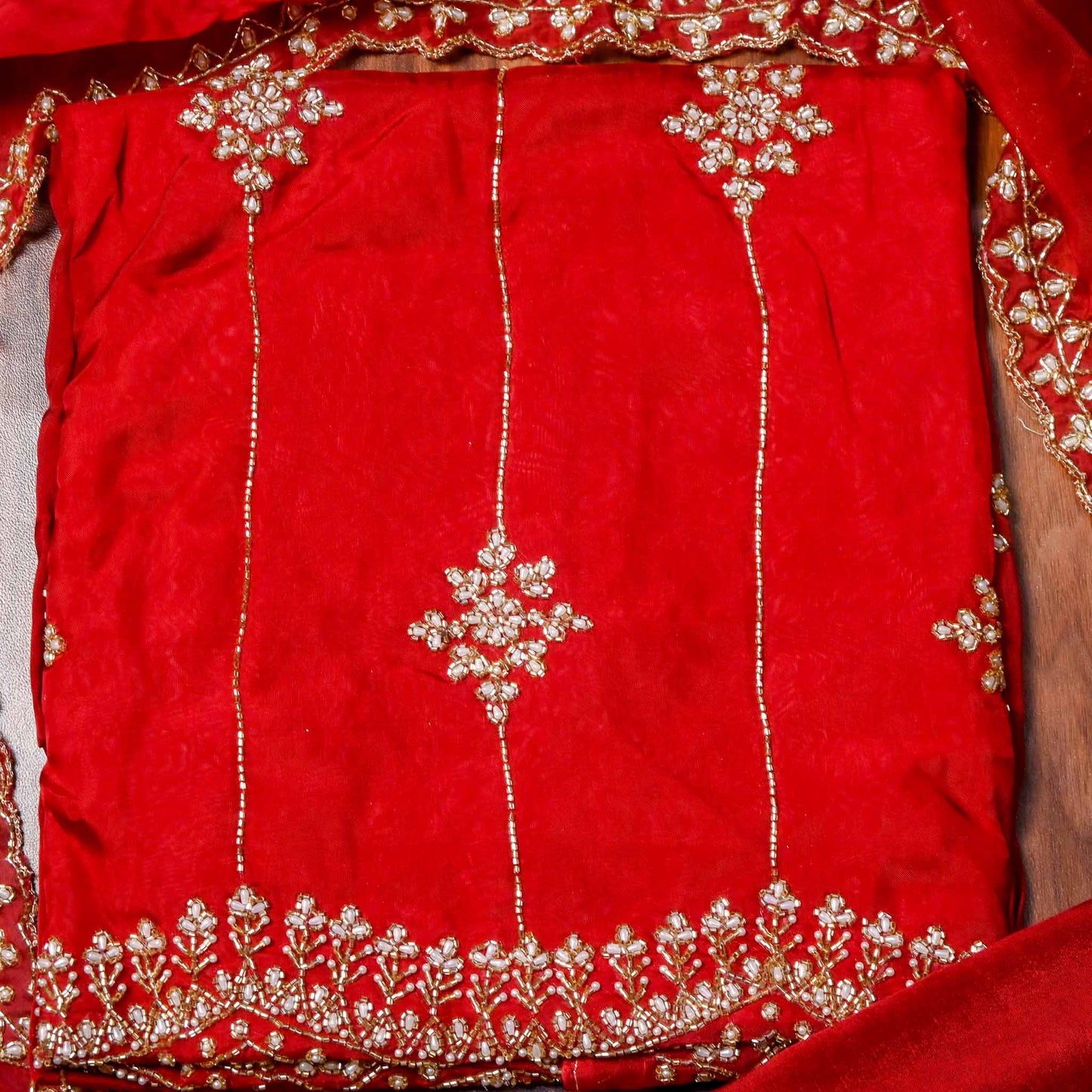 Organza Red unstitched suit