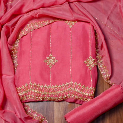 Organza Pink Unstitched suit