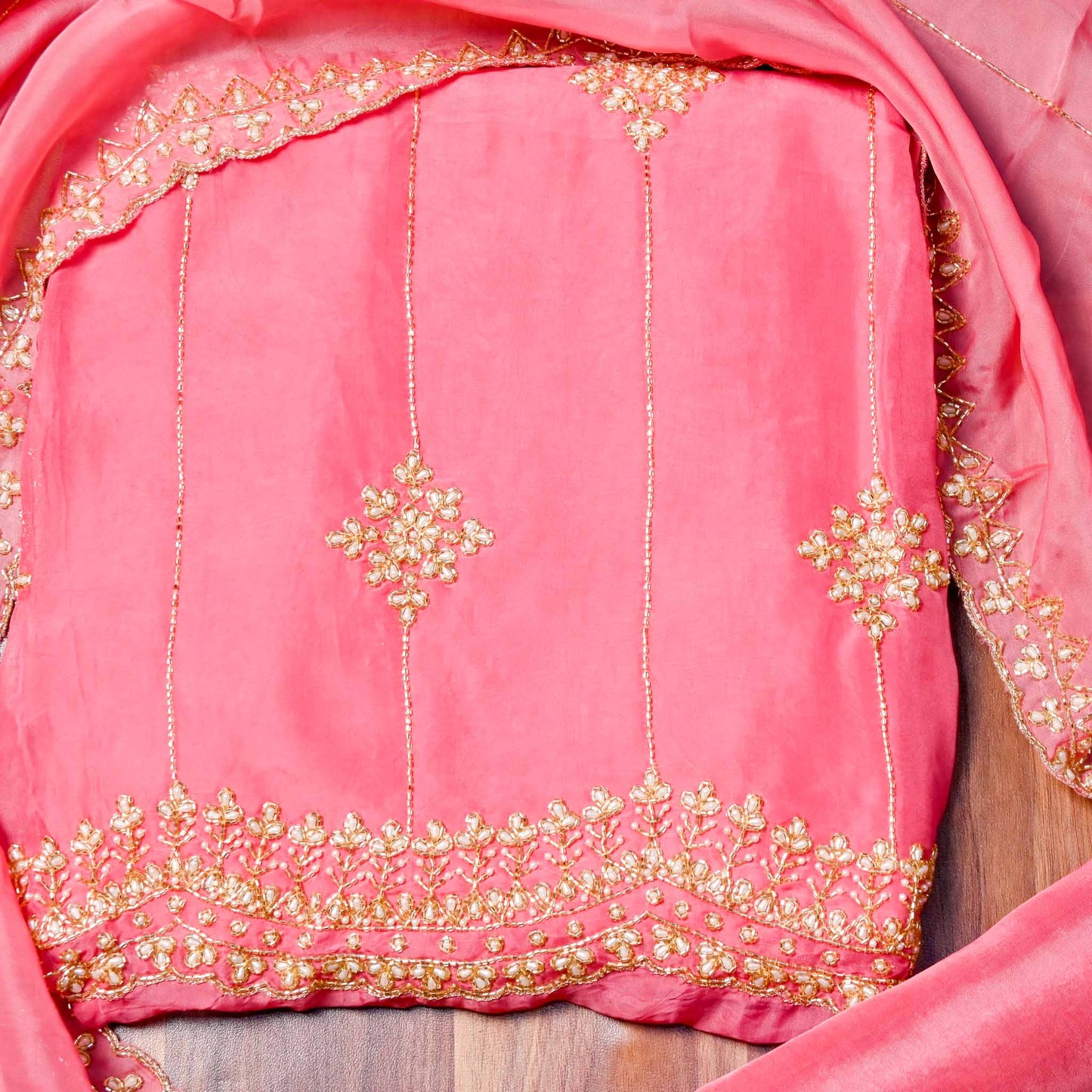 Organza Pink Unstitched suit