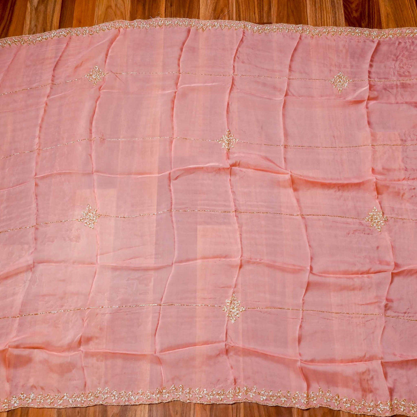 Organza Peach Unstitched suit