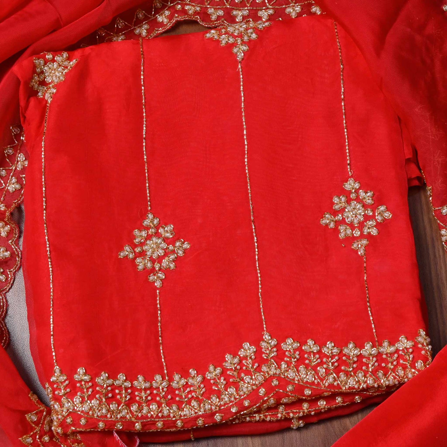 Organza Red Unstitched suit