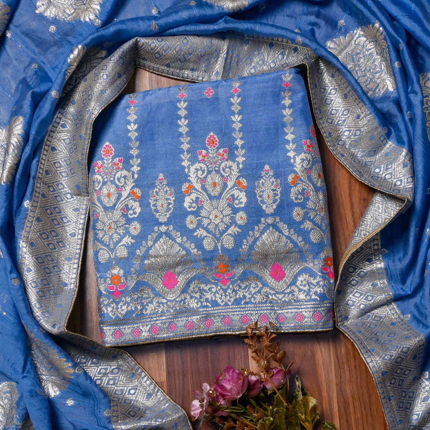 Banarasi Blue Unstitched suit