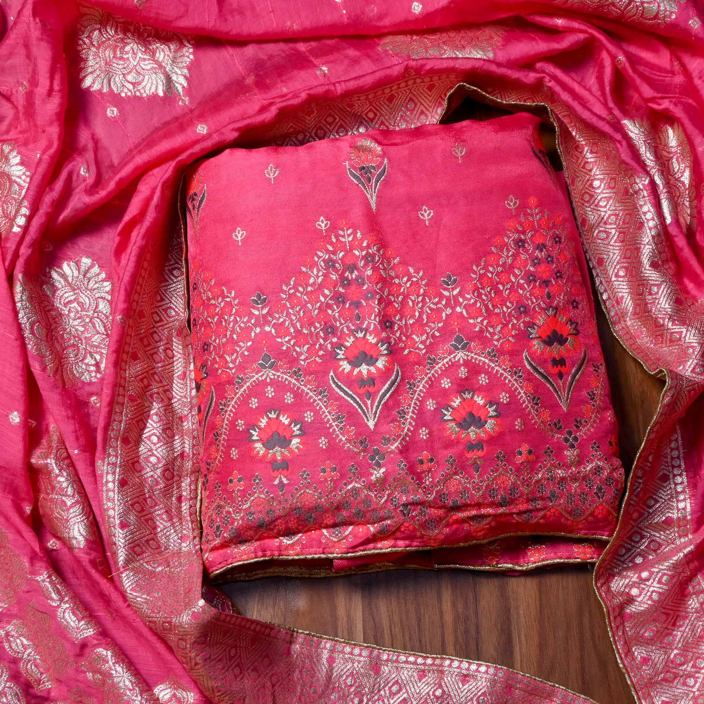 Banarasi Pink Unstitched suit