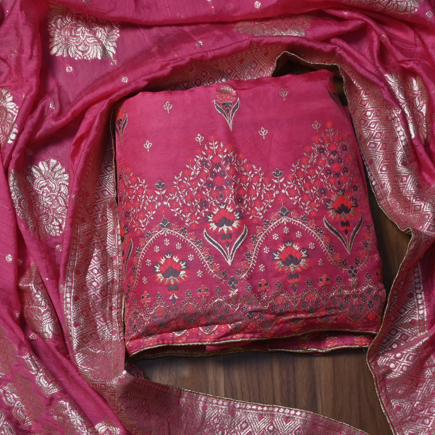 Banarasi Pink Unstitched suit