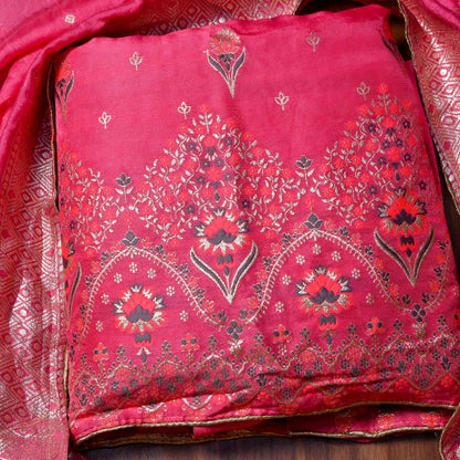 Banarasi Pink Unstitched suit