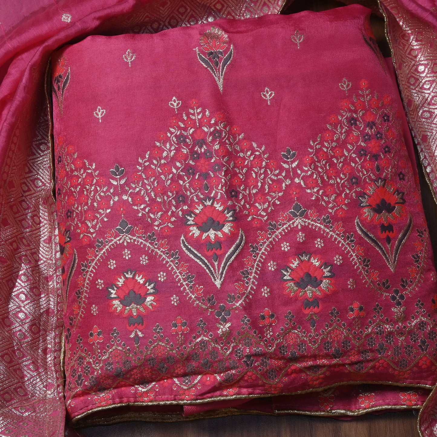 Banarasi Pink Unstitched suit