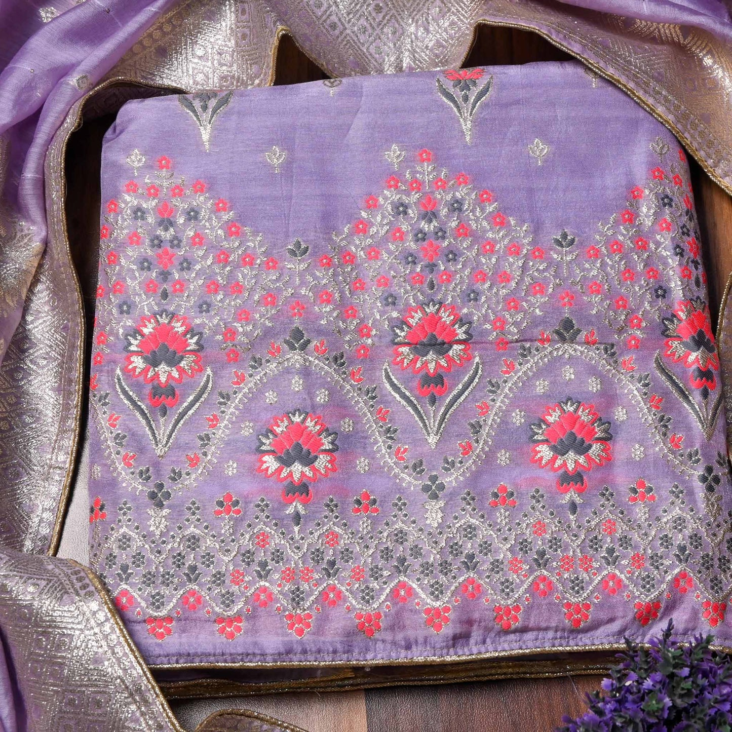 Banarasi Lavender Unstitched suit