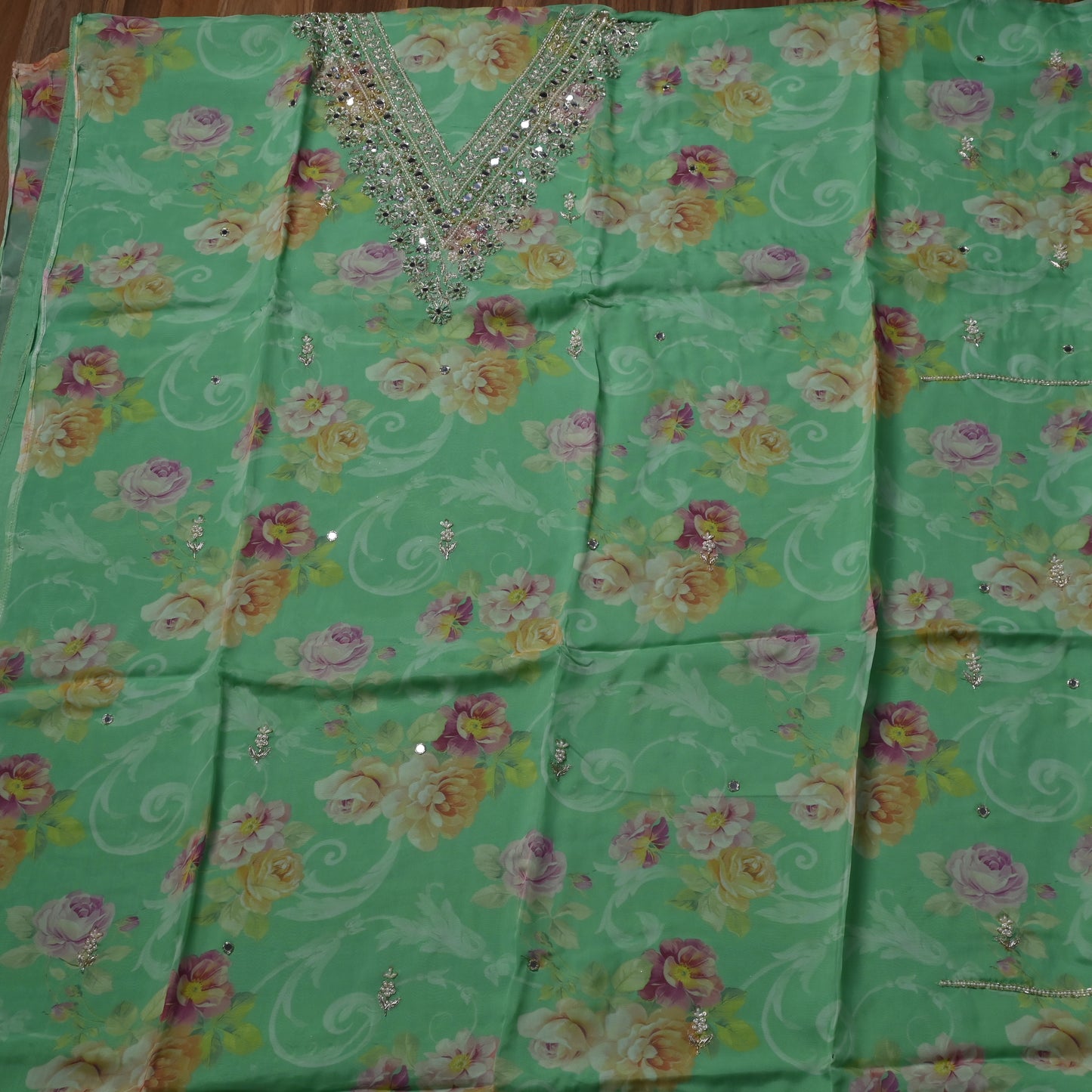 Organza Green Unstitched suit