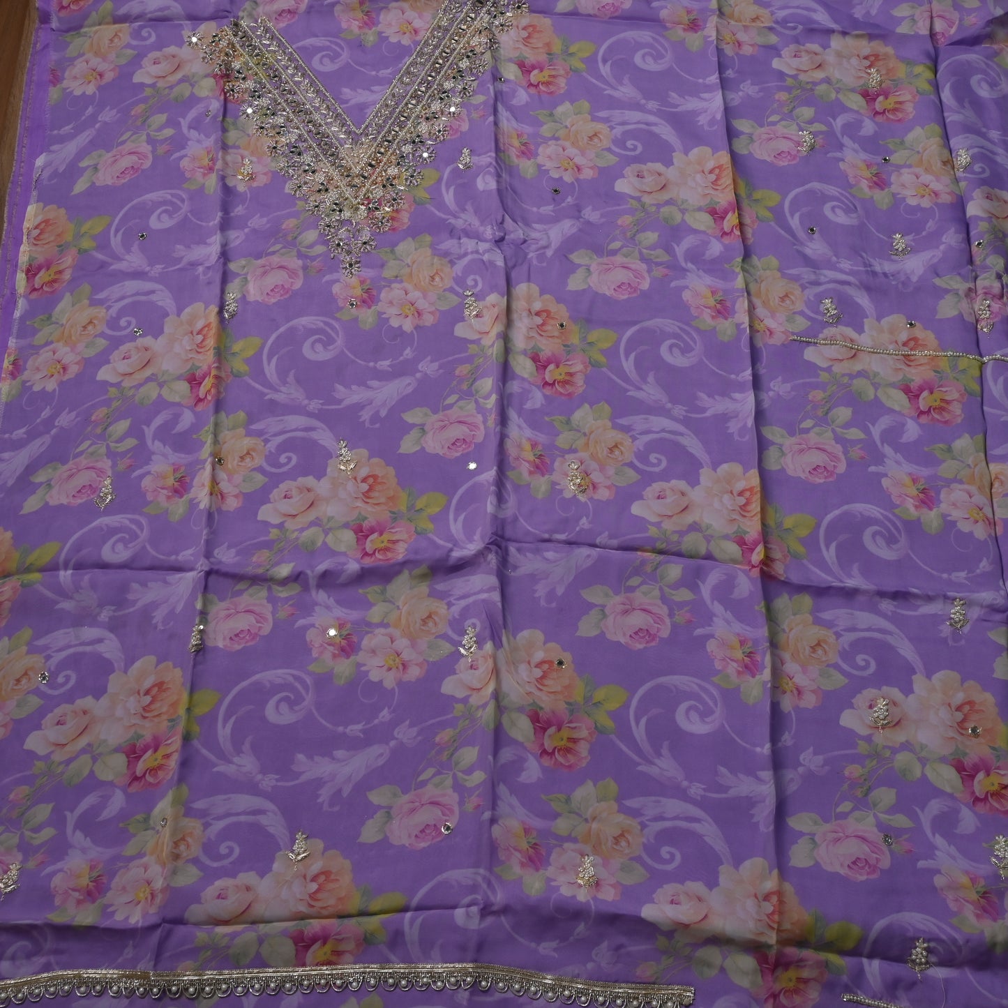 Organza Lavender Unstitched suit