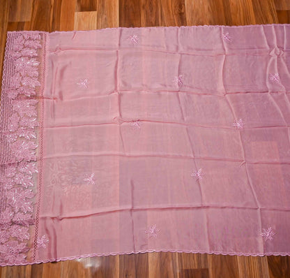 Organza Baby Pink unstitched suit