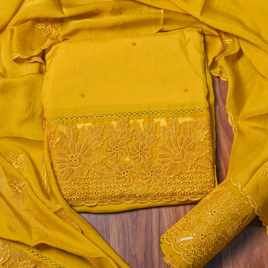 Organza Yellow unstitched suit