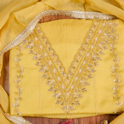 Organza yellow Unstitched suit