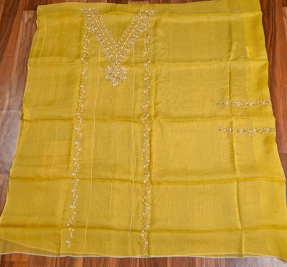 Organza yellow Unstitched suit