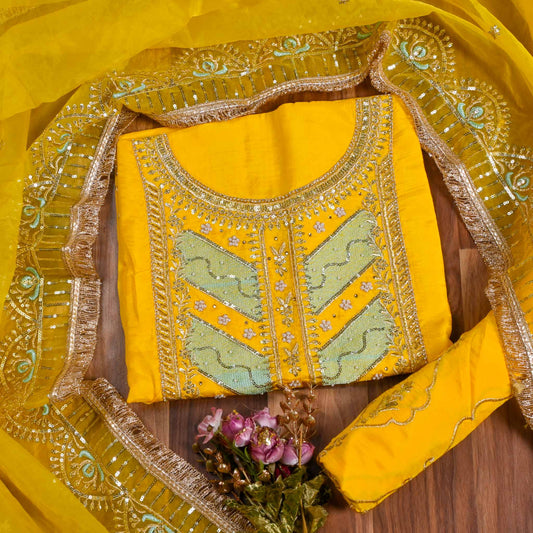 Silk yellow unstitched suit