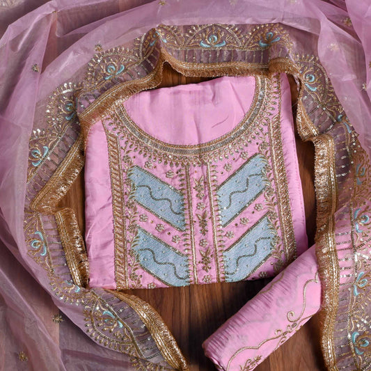 Silk Baby Pink unstitched suit