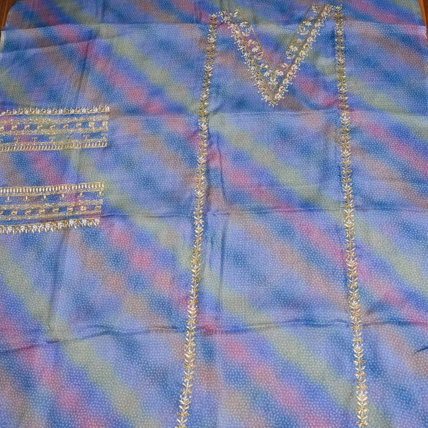 Organza blue unstitched suit