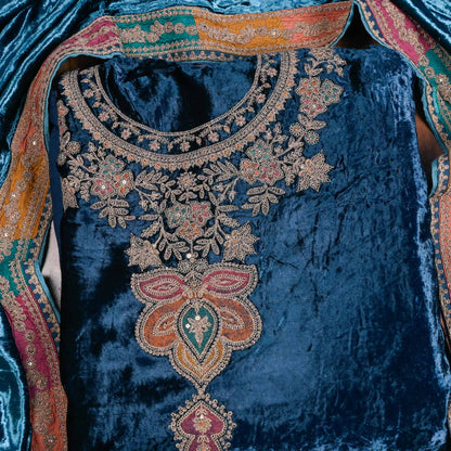 Peacock Velvet Unstitched suit