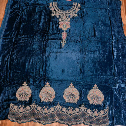 Peacock Velvet Unstitched suit