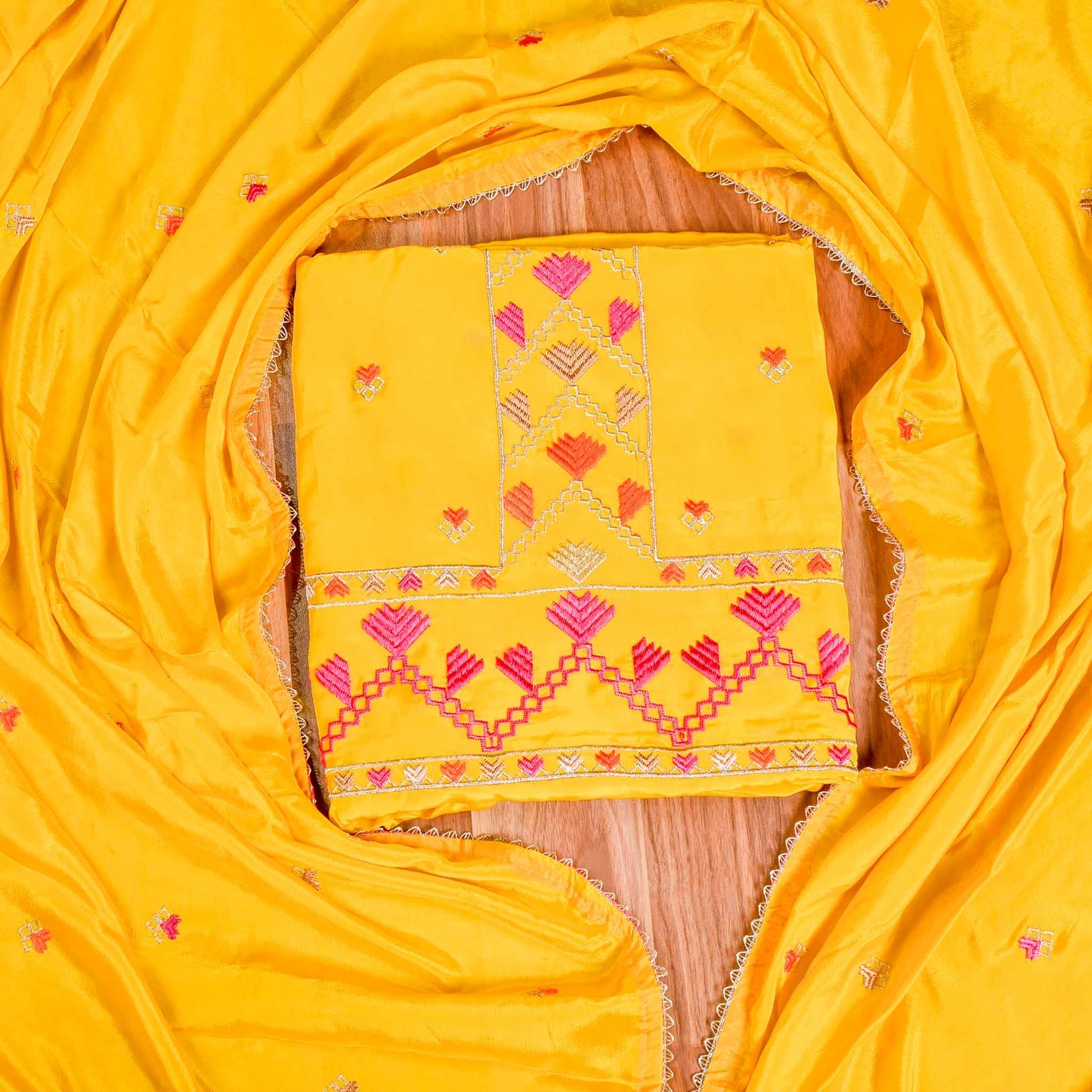 Crepe yellow Unstitched Suit