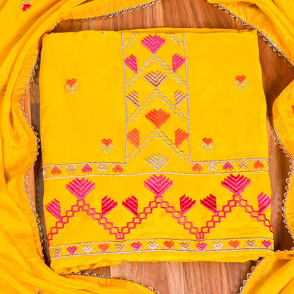 Crepe yellow Unstitched Suit