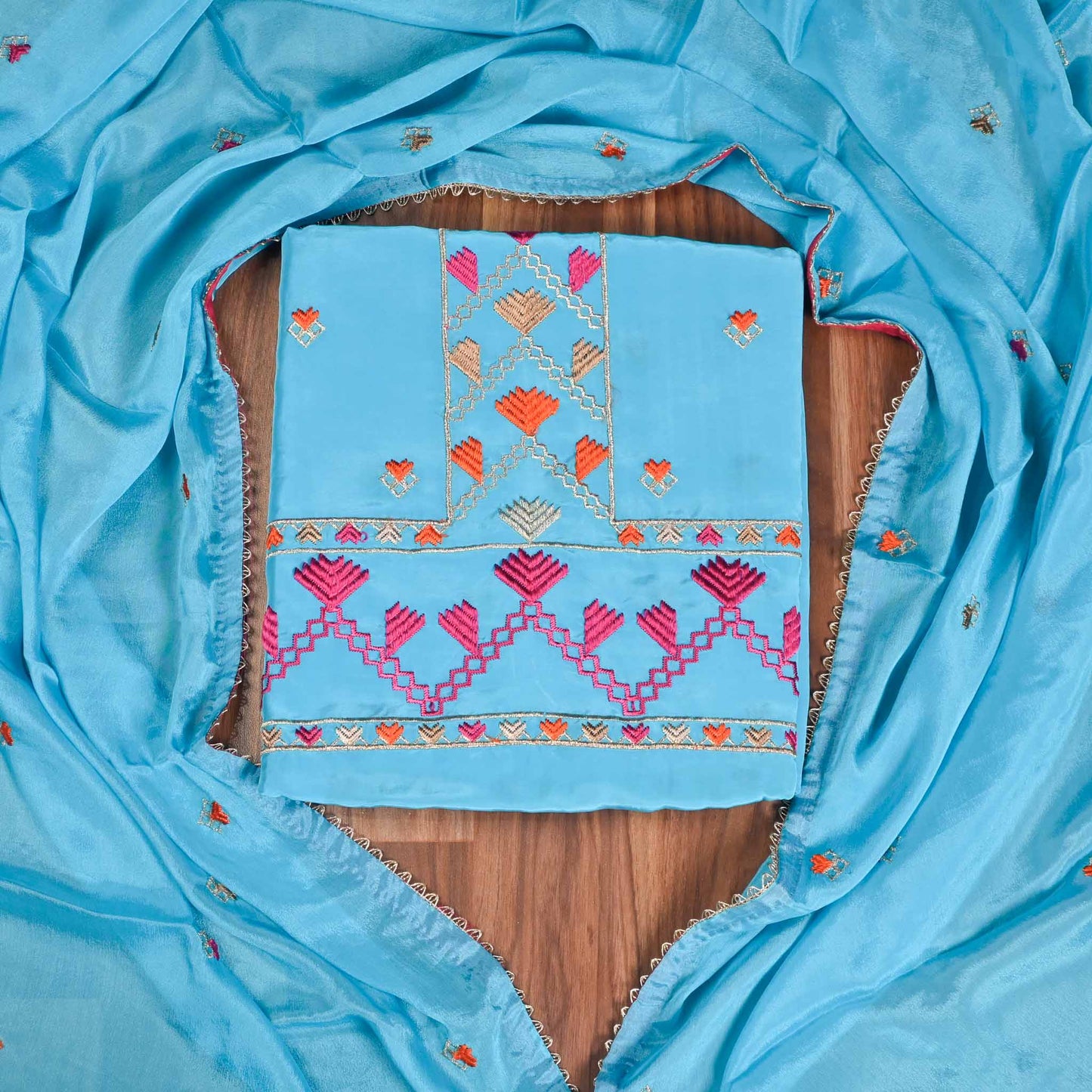 Crepe Sky blue Unstitched Suit