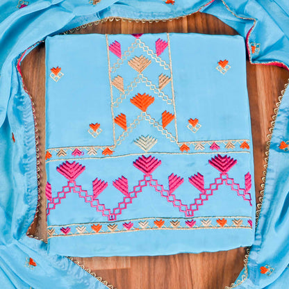 Crepe Sky blue Unstitched Suit