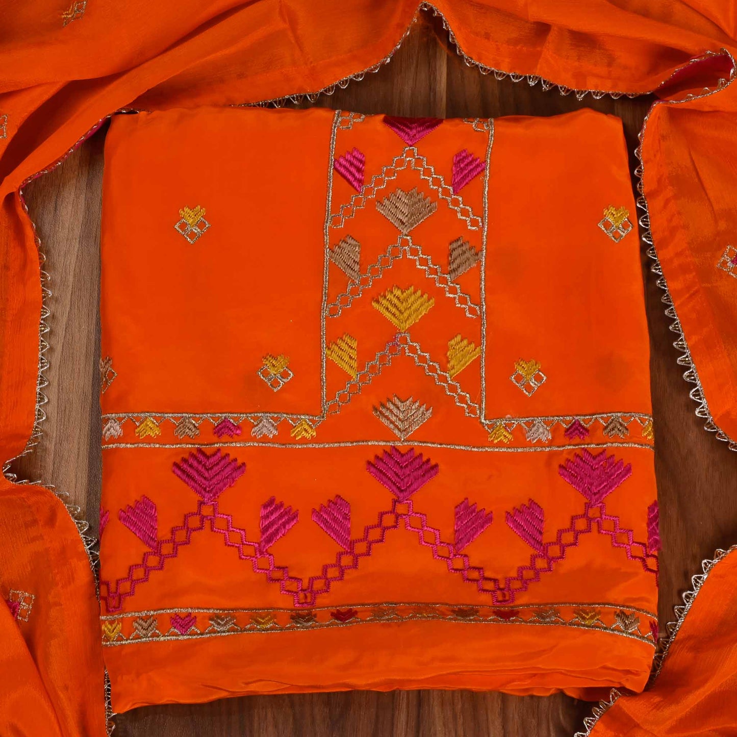 Crepe Orange Unstitched Suit