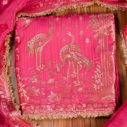 Banarasi Baby Pink Unstitched Suit