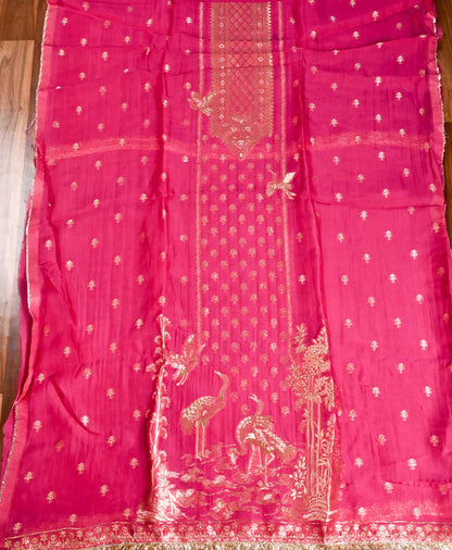 Banarasi Baby Pink Unstitched Suit