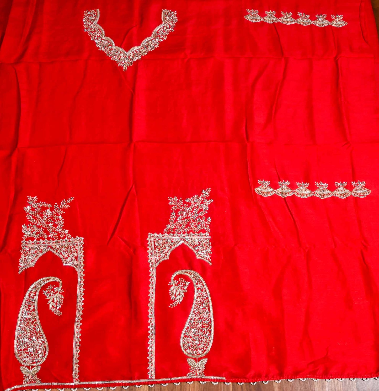 Khadi Silk red Unstitched Suit