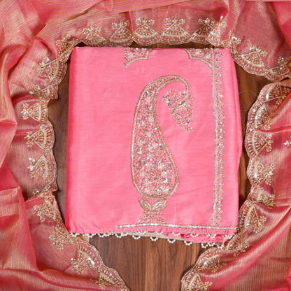 Khadi Silk baby Pink Unstitched Suit