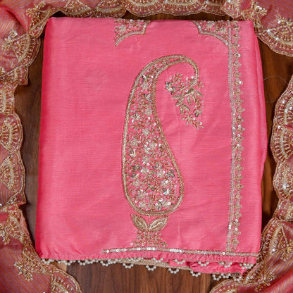 Khadi Silk baby Pink Unstitched Suit