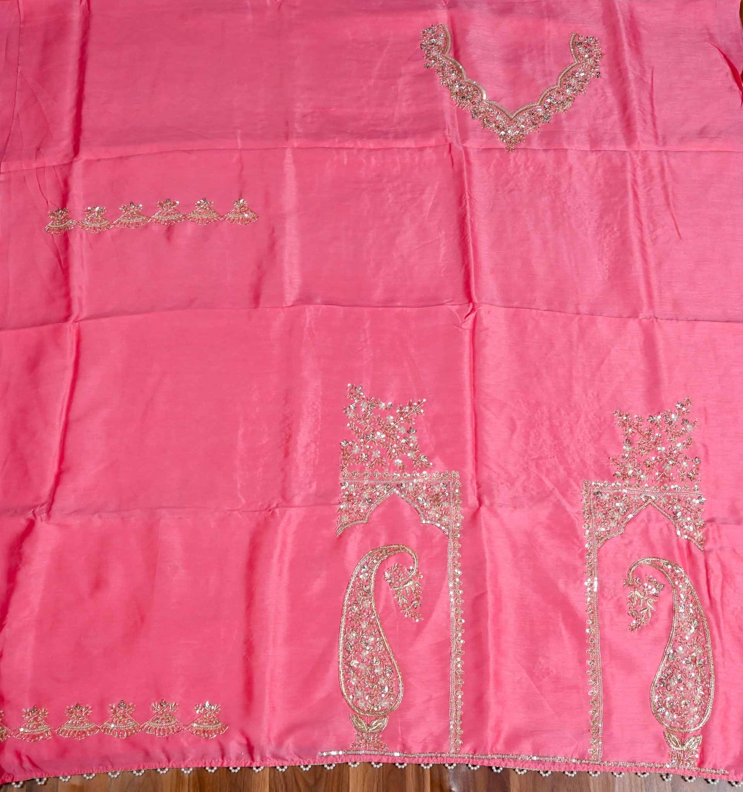 Khadi Silk baby Pink Unstitched Suit