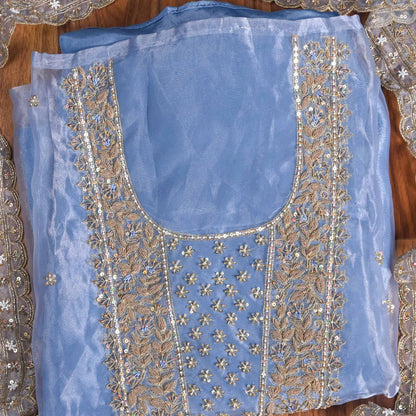 Shimmer Sky blue Unstitched Suit