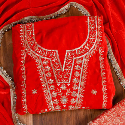 Velvet red Unstitched Suit