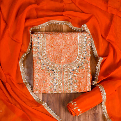 Brocade Orange suit unstitched suit