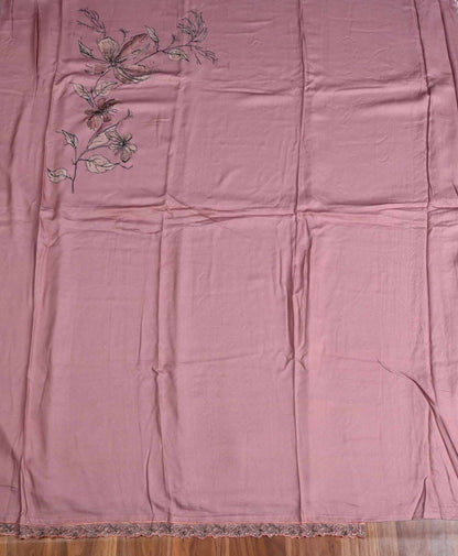 Pink pashmina suit with velvet dupatta