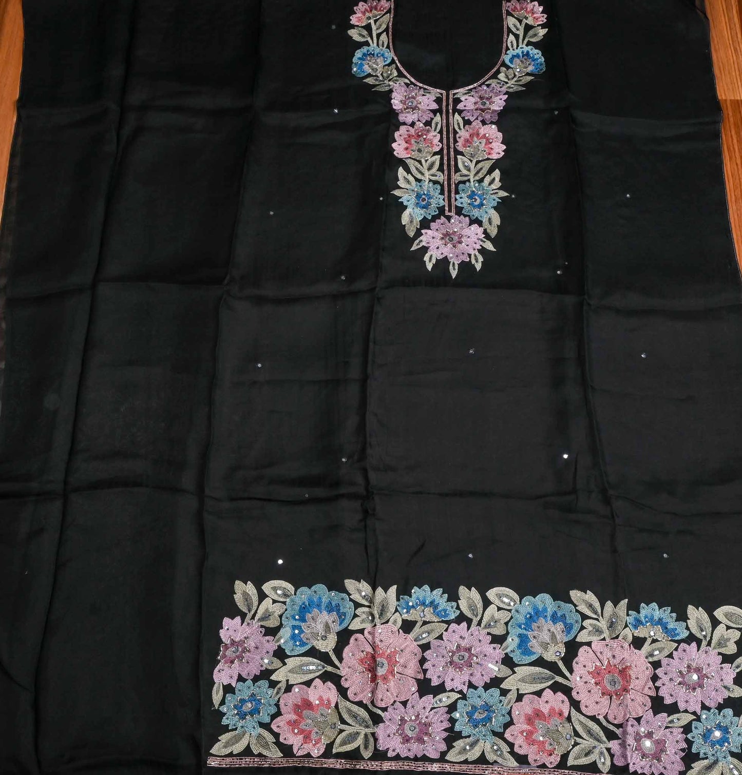 Organza Black Unstitched Suit